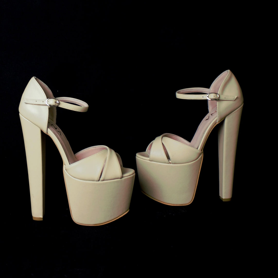 Nude Cream Strap Platform Heel Shoe - Tajna Club
