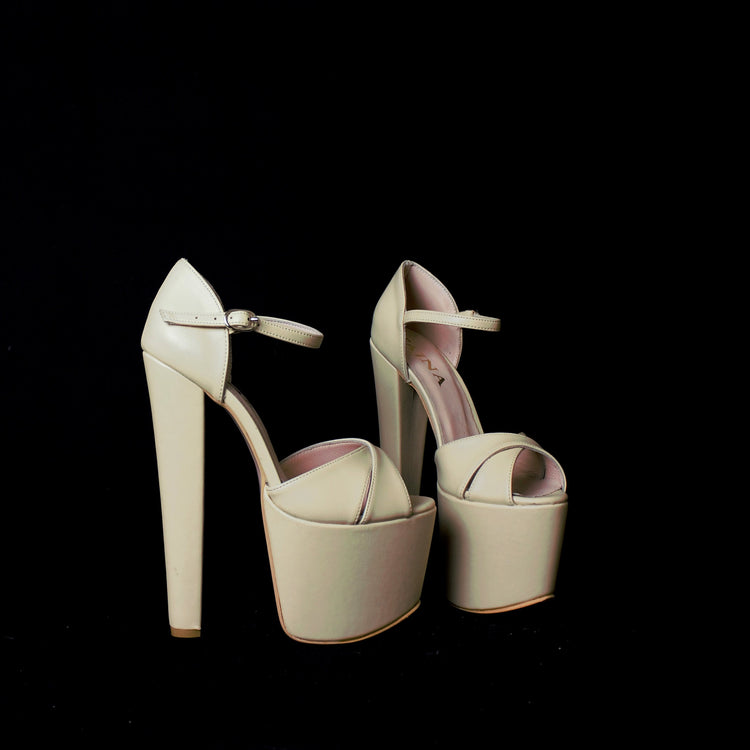Nude Cream Strap Platform Heel Shoe - Tajna Club