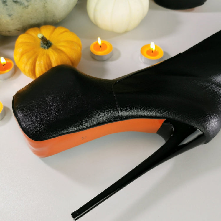 Orange Sole Black Matte Mid Calf Boots - Tajna Club