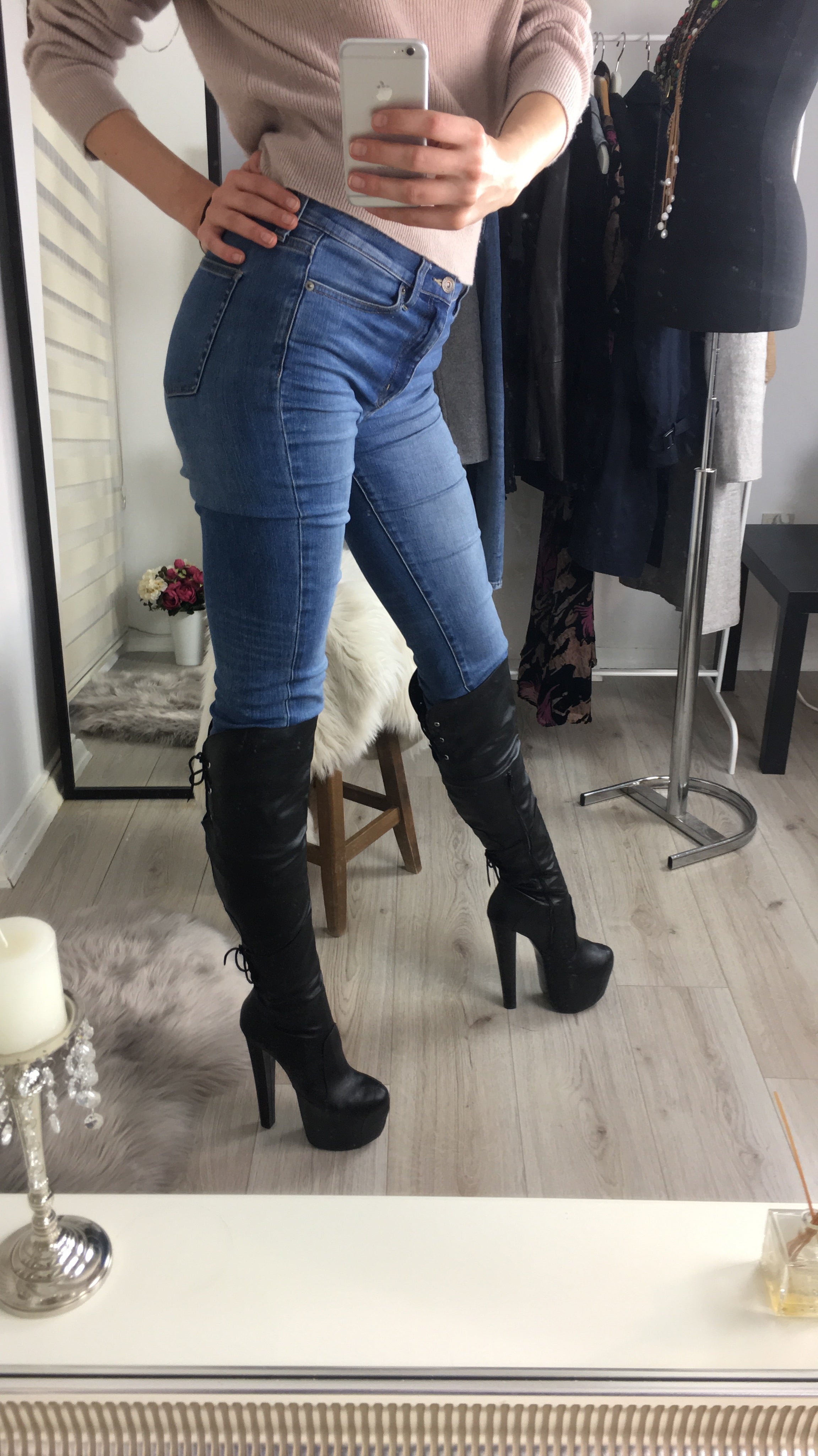 Black Stylish Over The Knee Boots - Tajna Club