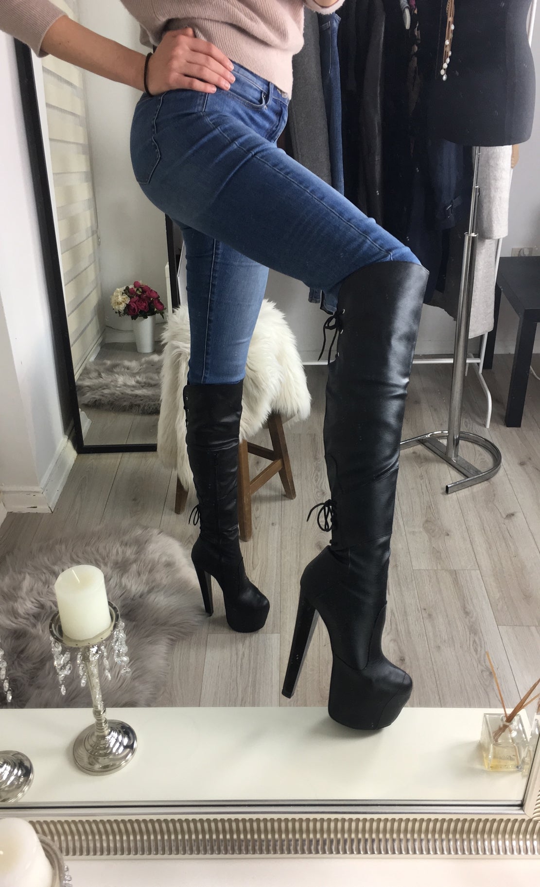 Black Stylish Over The Knee Boots - Tajna Club