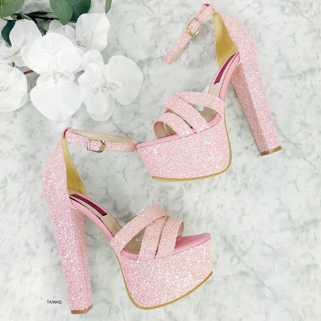 Light Pink Glitter Bridal High Heels - Tajna Club