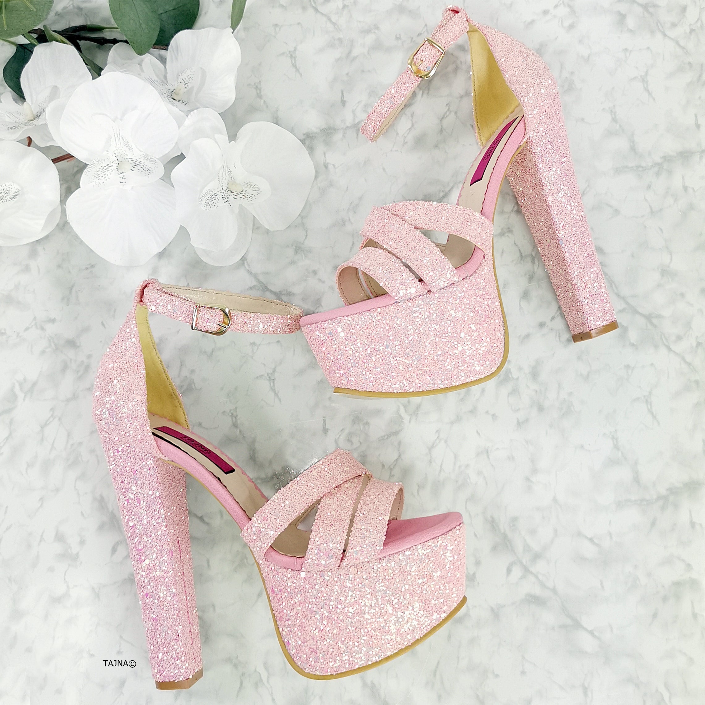 Light Pink Glitter Bridal High Heels - Tajna Club