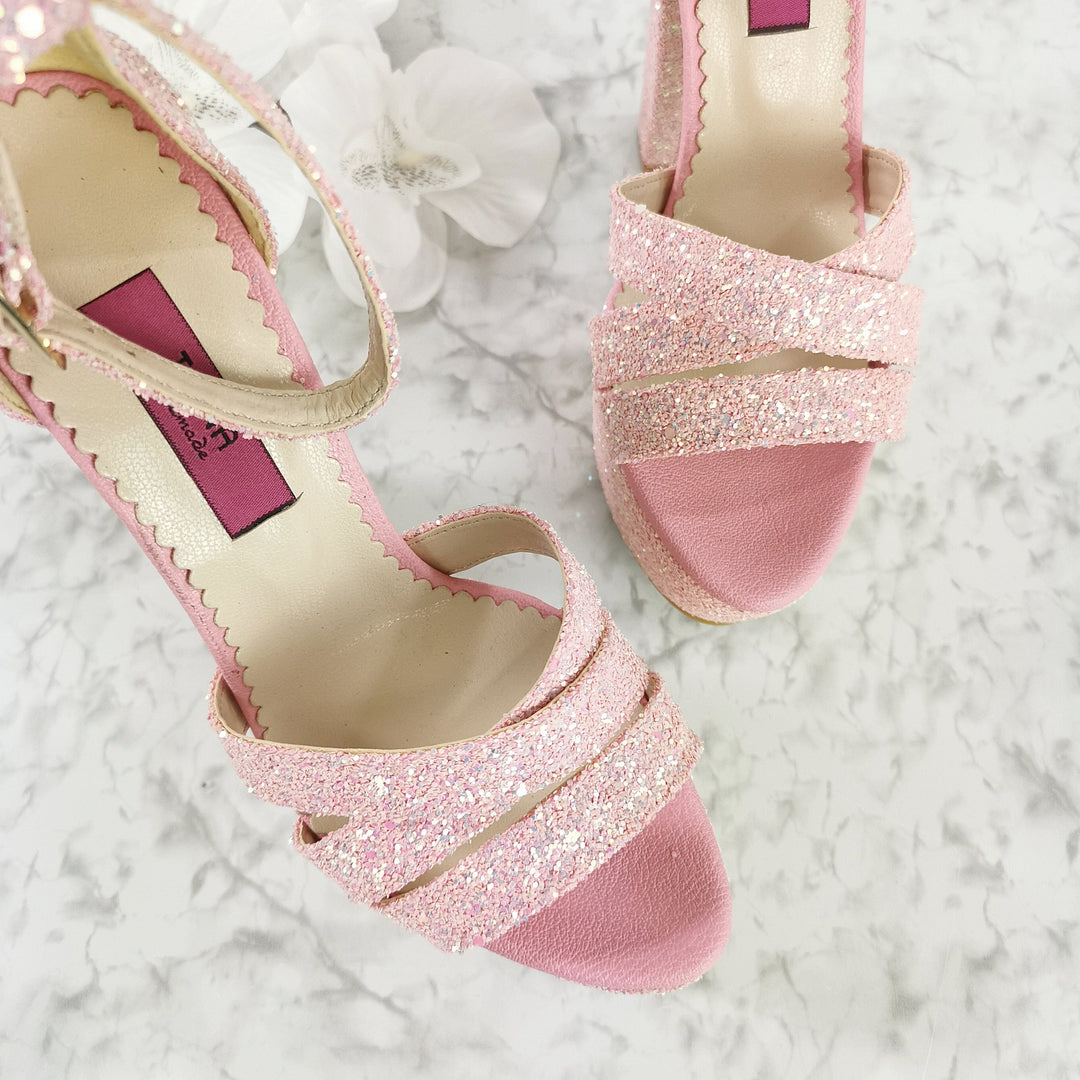 Light Pink Glitter Bridal High Heels - Tajna Club