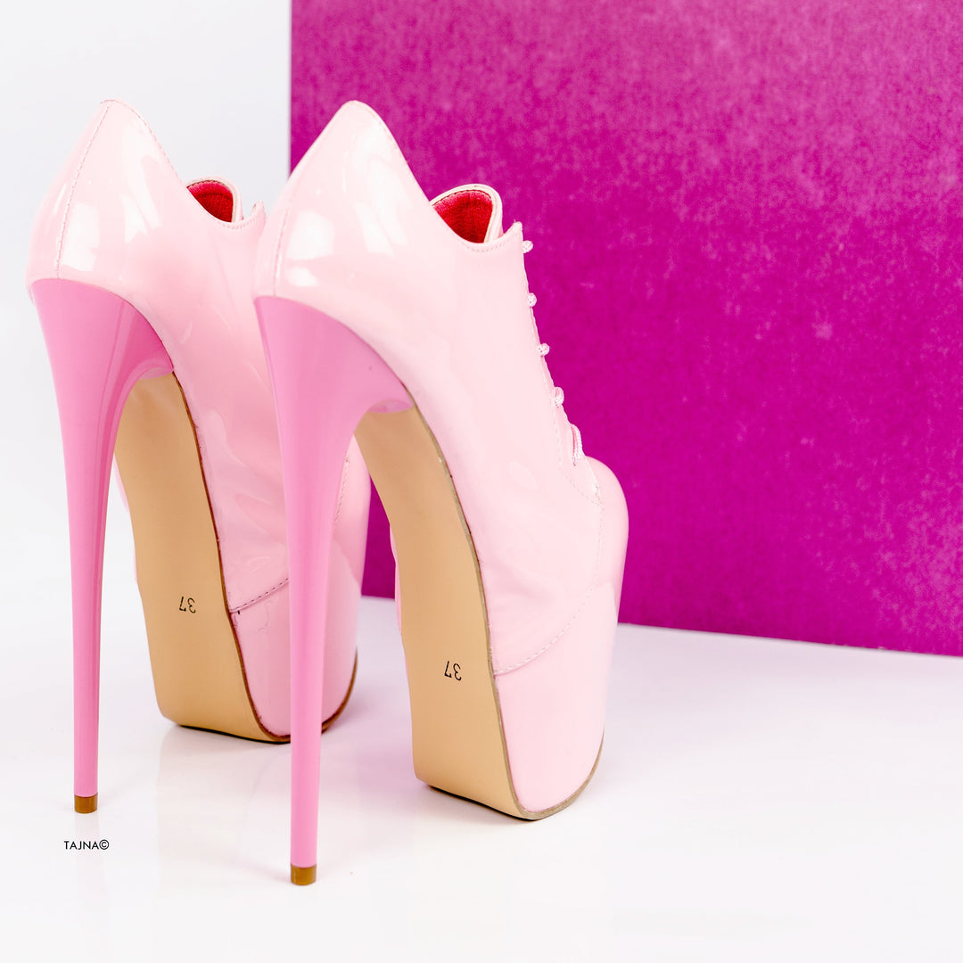 Oxford Light Pink Gloss Ankle Booties - Tajna Club