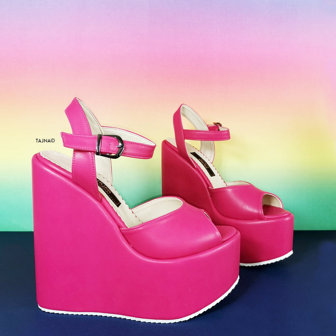 Fuchsia Pink Platform Wedge Sandals - Tajna Club
