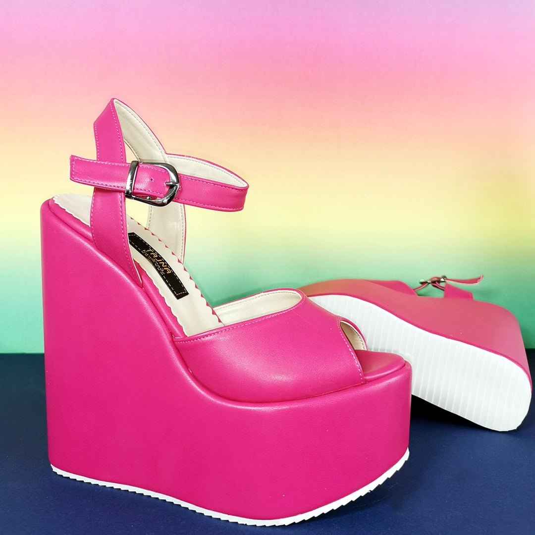 Fuchsia Pink Platform Wedge Sandals - Tajna Club