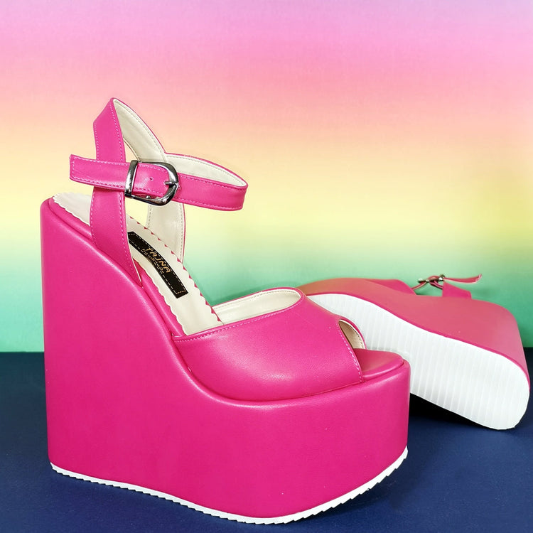 Fuchsia Pink Platform Wedge Sandals - Tajna Club