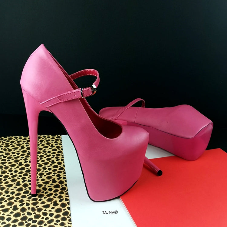 Pink Matte Mary Jane High Heels - Tajna Club