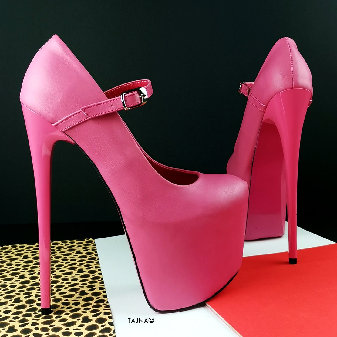 Pink Matte Mary Jane High Heels - Tajna Club