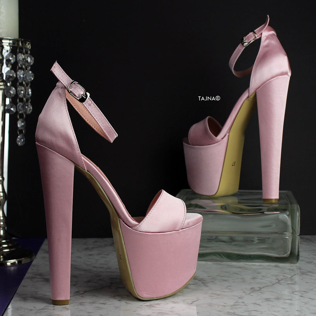 Light Pink Satin High Heel Platforms - Tajna Club