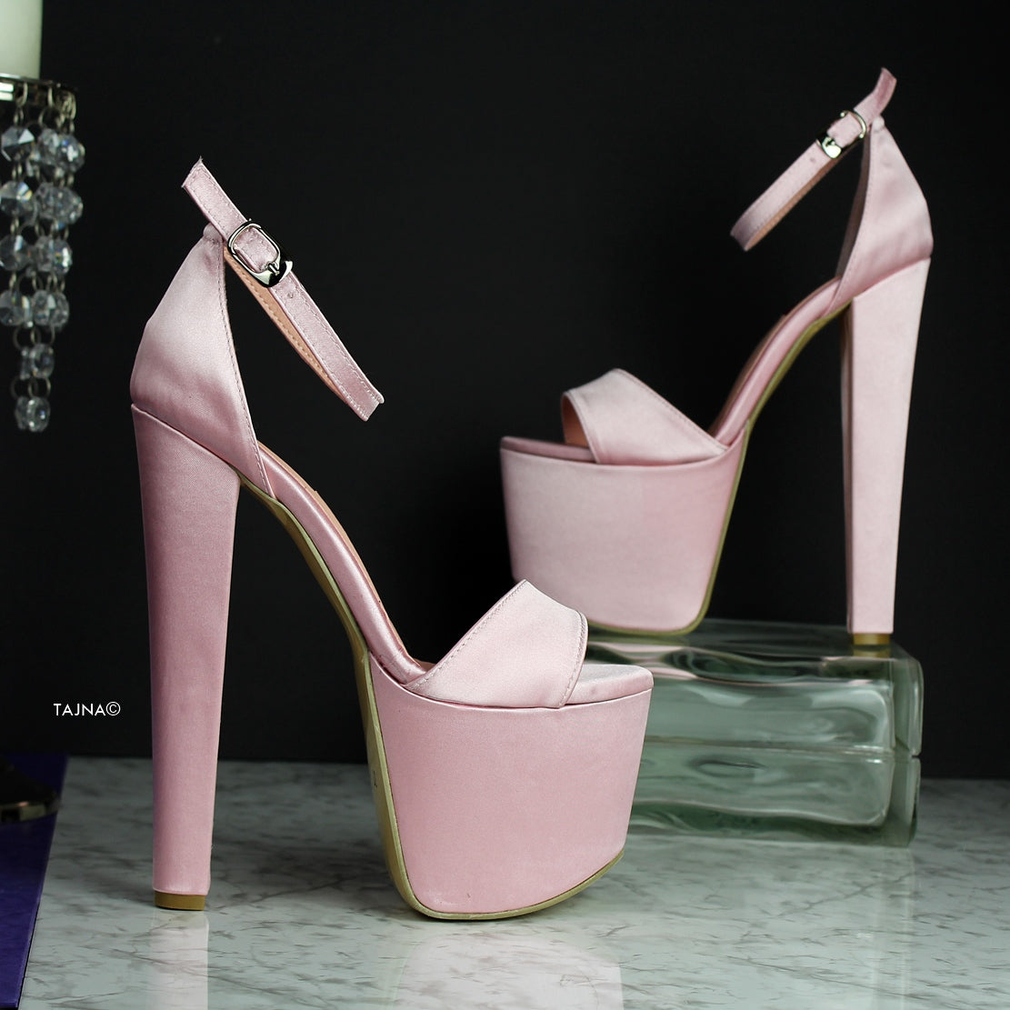 Light Pink Satin High Heel Platforms - Tajna Club