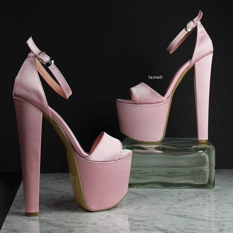 Light Pink Satin High Heel Platforms - Tajna Club