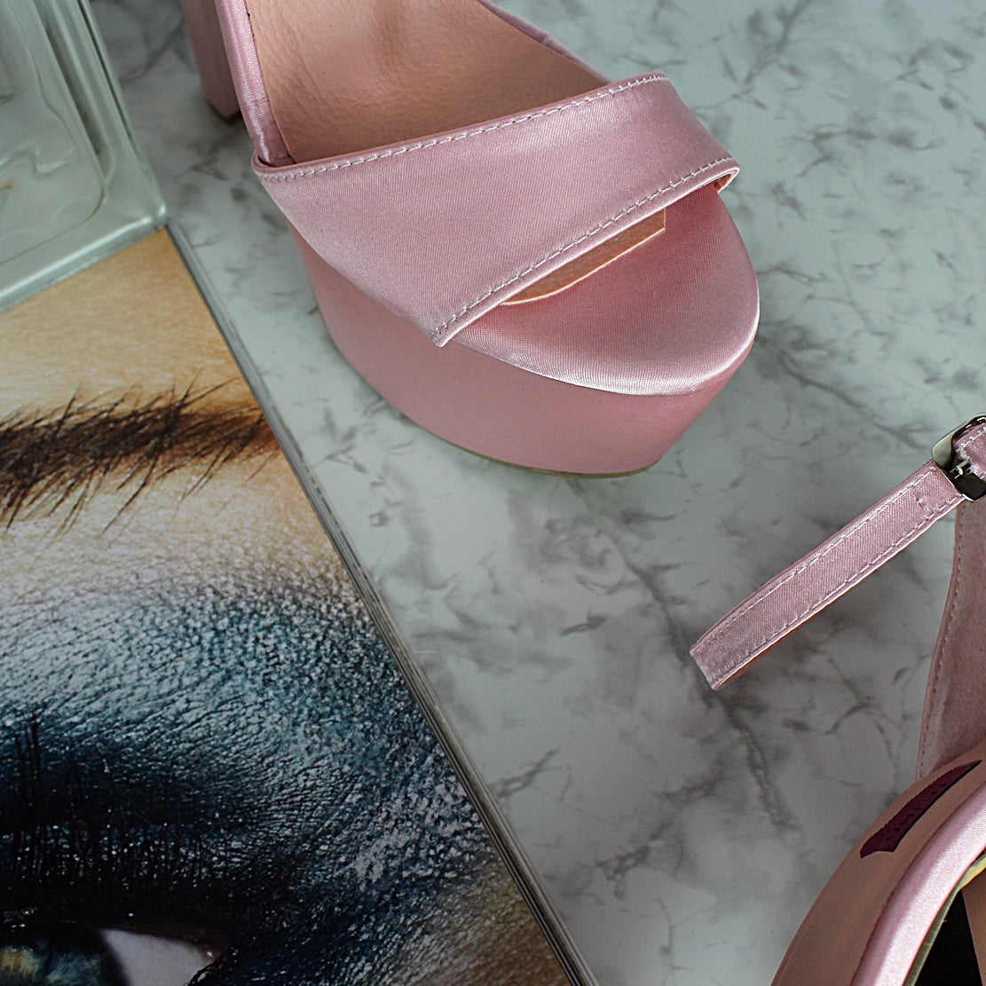 Light Pink Satin High Heel Platforms - Tajna Club