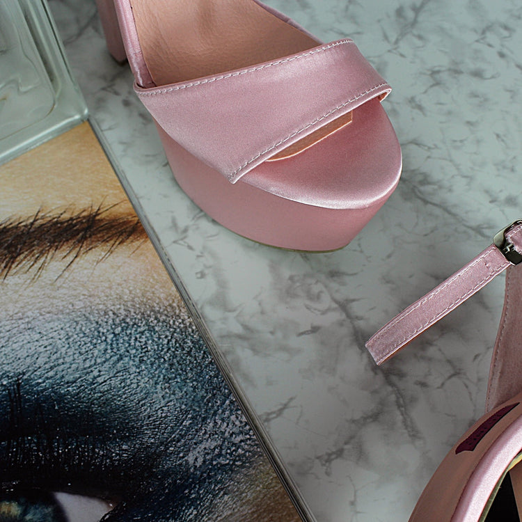Light Pink Satin High Heel Platforms - Tajna Club