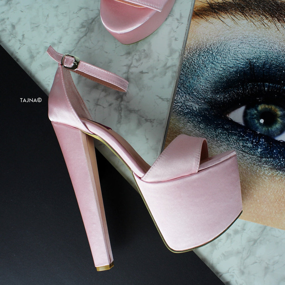Light Pink Satin High Heel Platforms - Tajna Club