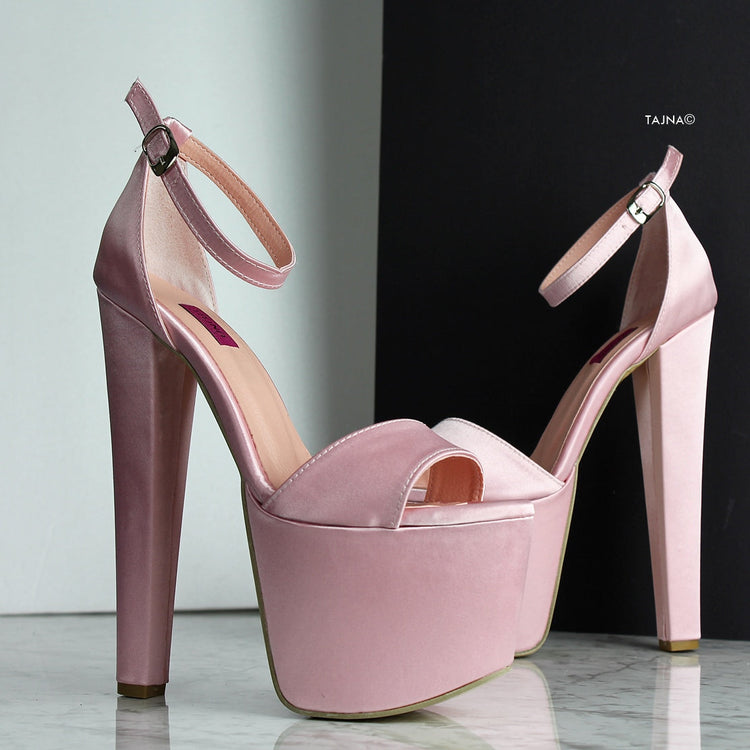 Light Pink Satin High Heel Platforms - Tajna Club