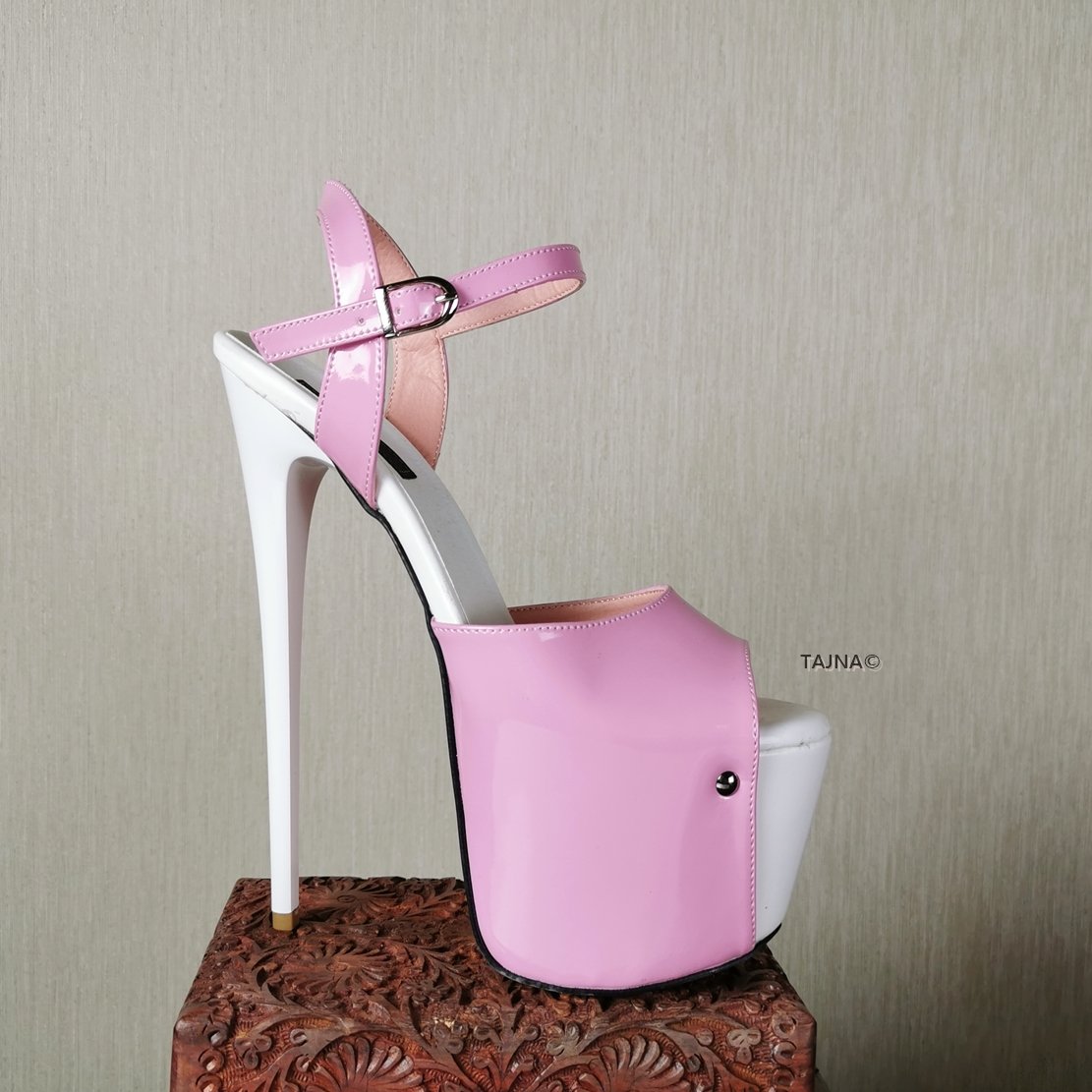 Pink White Patent High Heel Sandals - Tajna Club