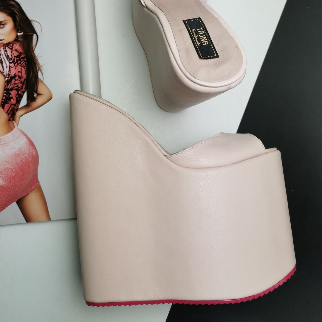 Light Pink Extra High Wedge Mules - Tajna Club