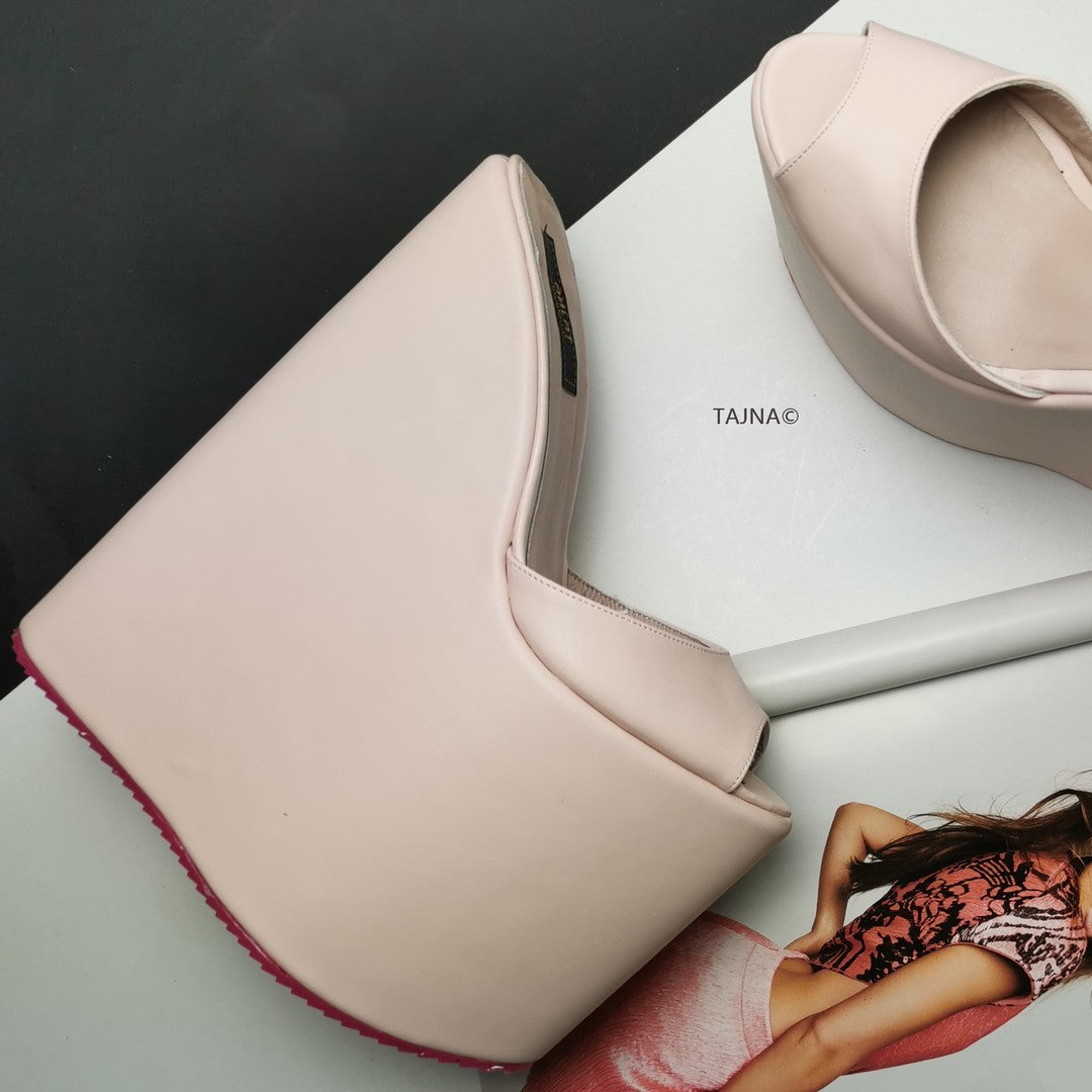 Light Pink Extra High Wedge Mules - Tajna Club