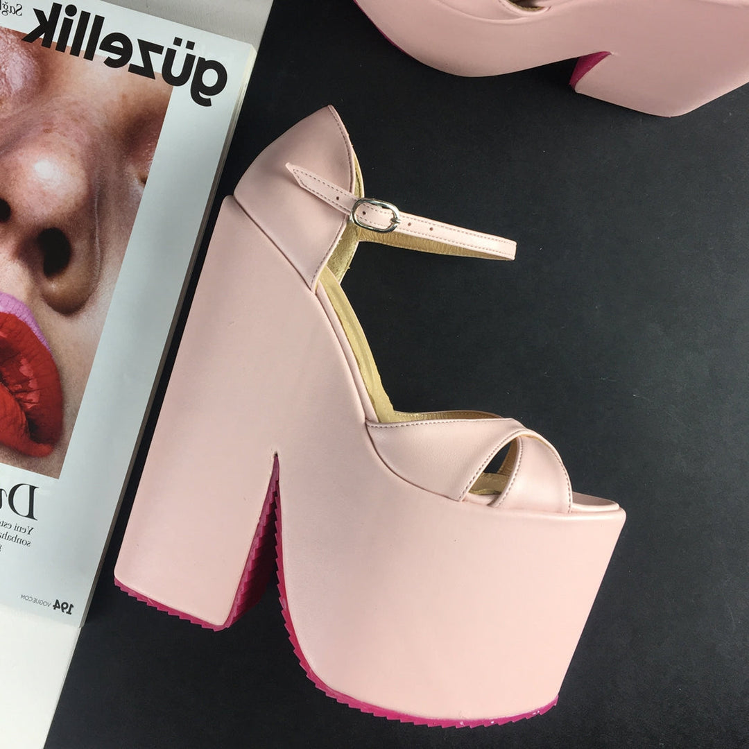 Light Pink Extreme Heel Strap Wedge Shoes - Tajna Club