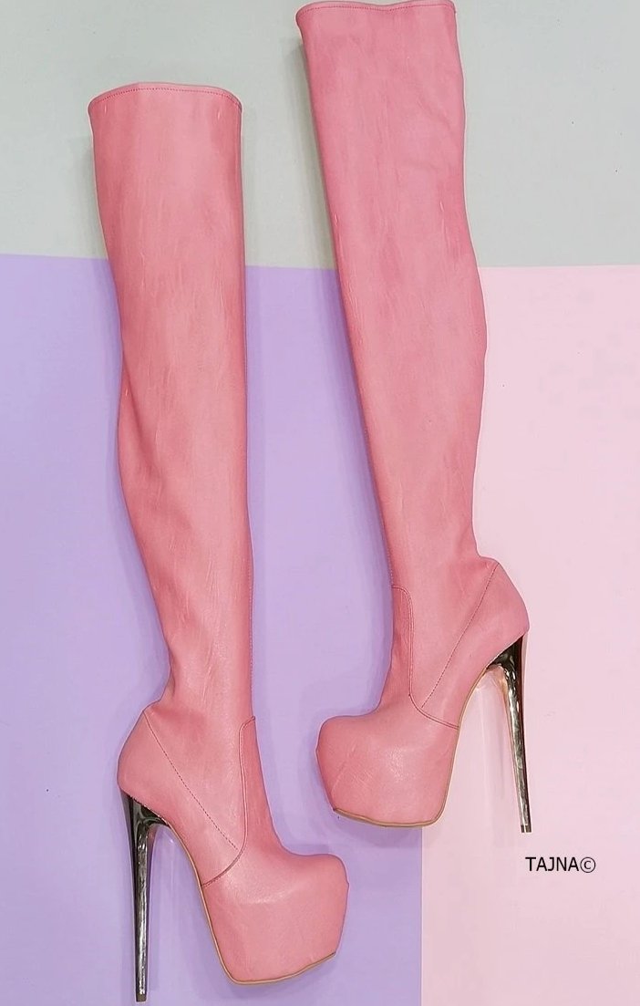 Light Pink Strech Thigh High Boots