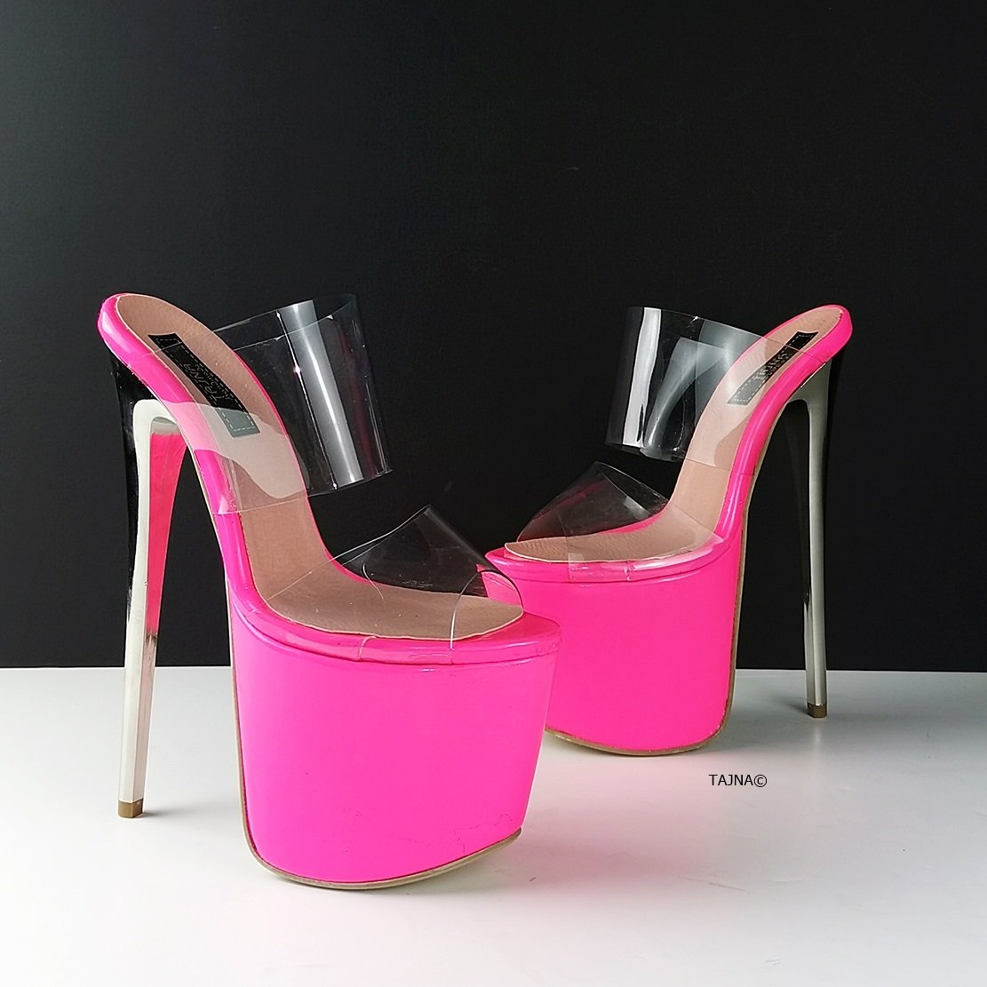 Pink Neon Transparent Strap Mules