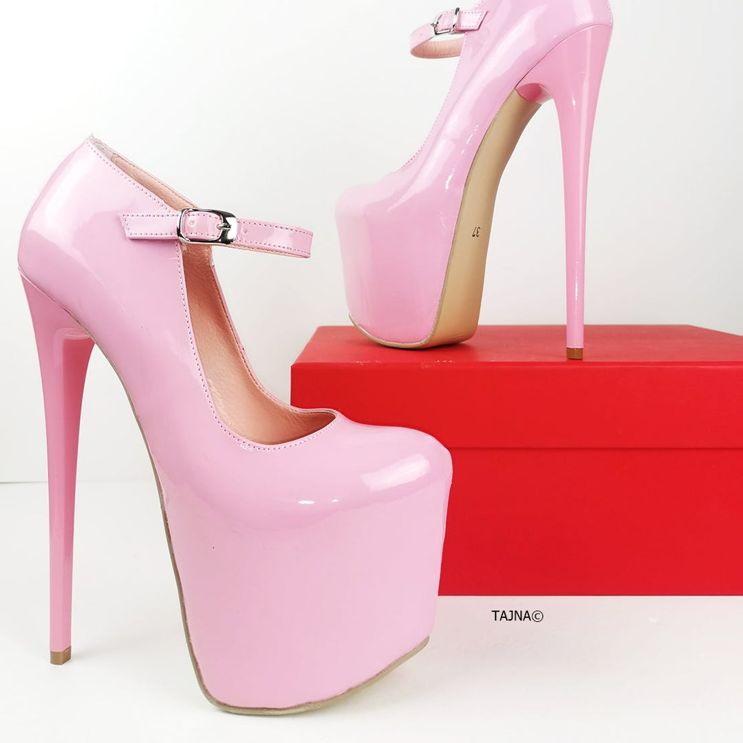Light Pink Patent Mary Jane Heels - Tajna Club