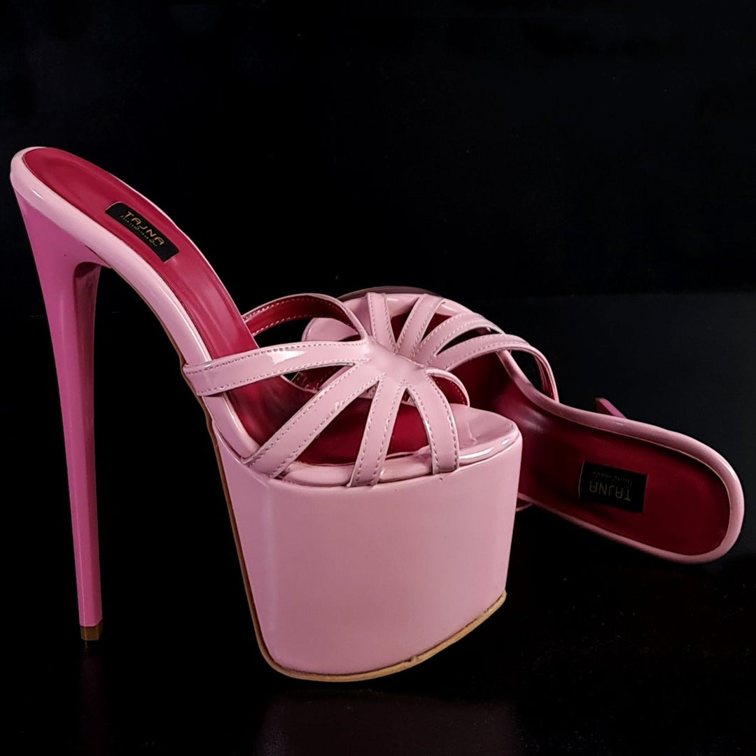 Light Pink Gloss High Heel Mules Tajna Club