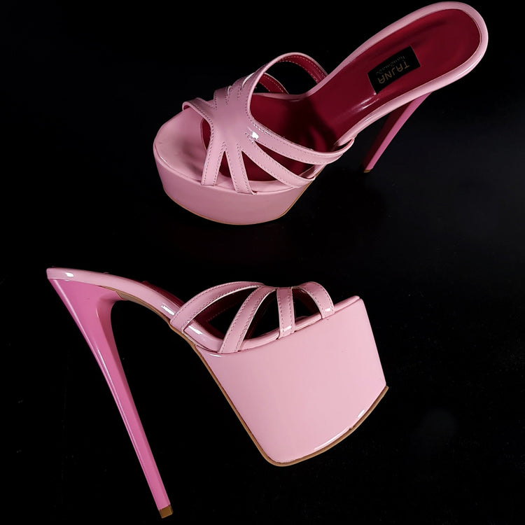 Light Pink Gloss High Heel Mules Tajna Club