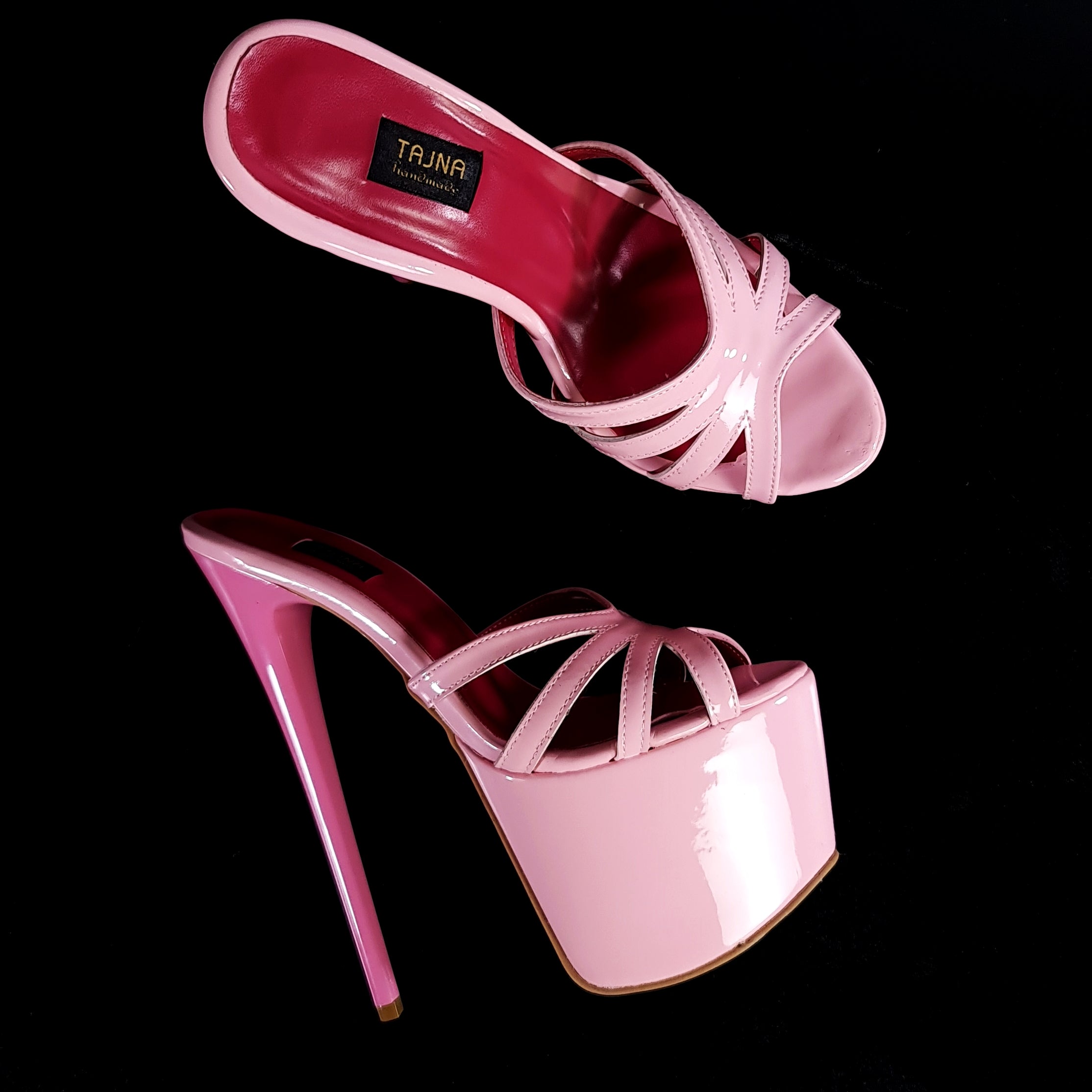 Light Pink Gloss High Heel Mules Tajna Club