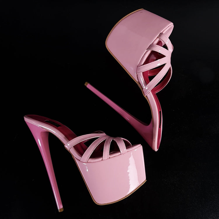 Light Pink Gloss High Heel Mules Tajna Club