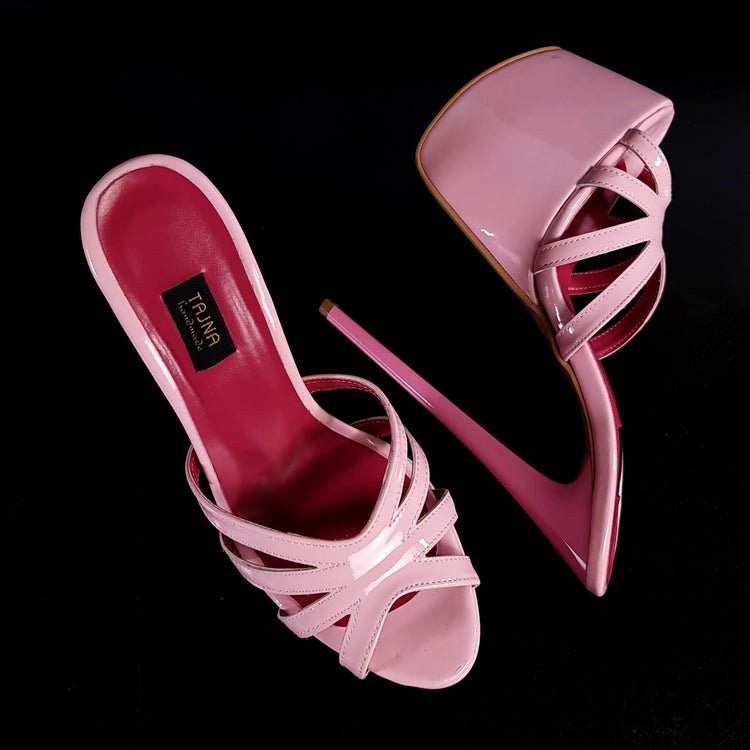 Light Pink Gloss High Heel Mules Tajna Club