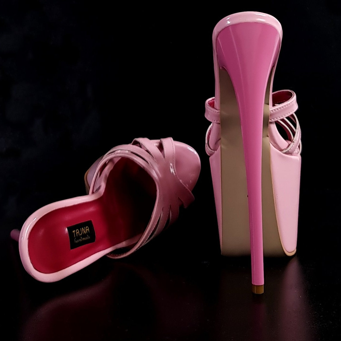Light Pink Gloss High Heel Mules Tajna Club