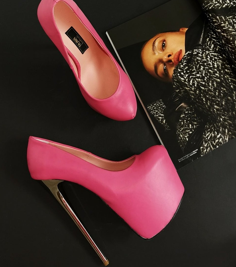 Pink Magenta Metallic Heel Pumps - Tajna Club