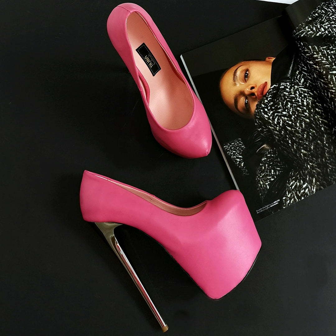 Pink Magenta Metallic Heel Pumps - Tajna Club