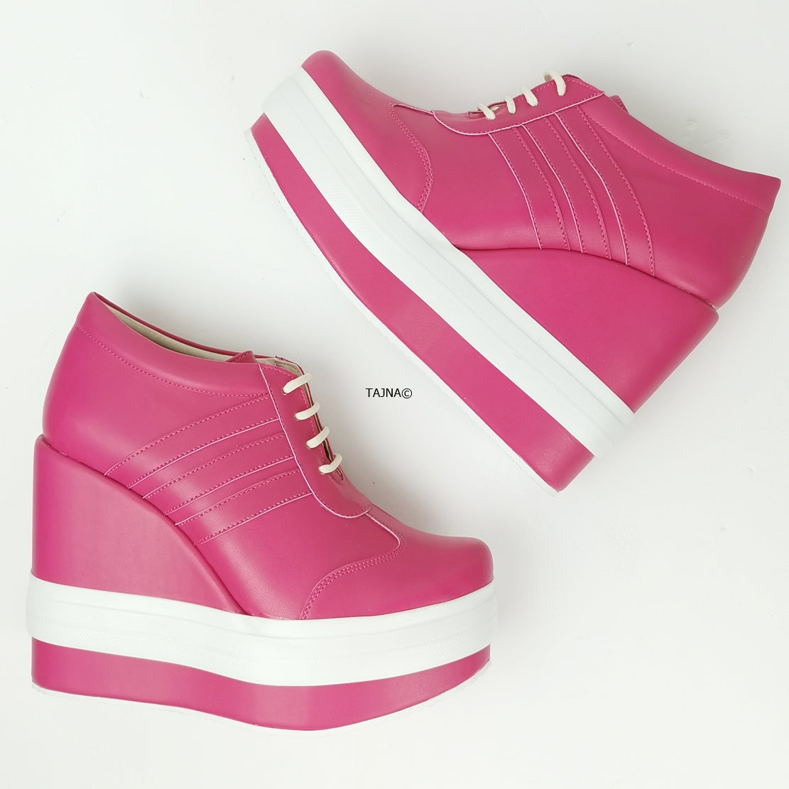 Pink Magenta Lace Up Sport Platform Wedges - Tajna Club