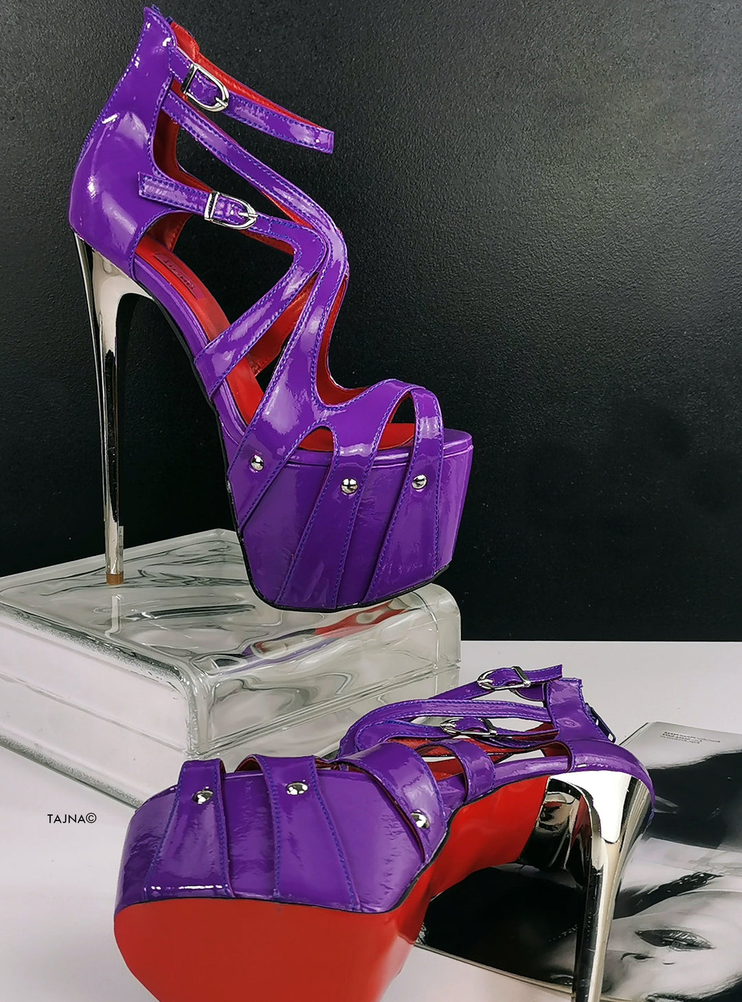 Cage Purple Gloss Metallic High Heels - Tajna Club
