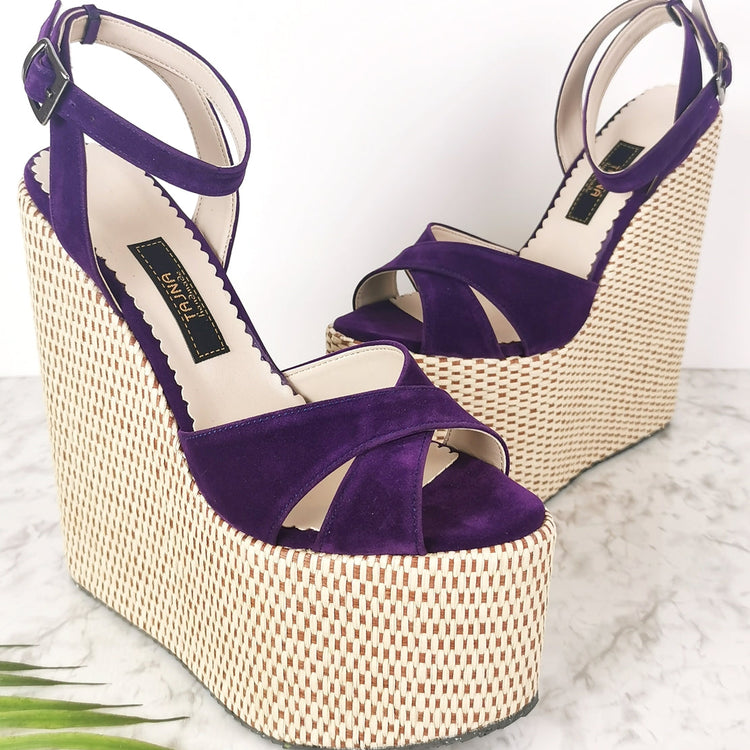 Purple High Heel Wedge Sandals - Tajna Club