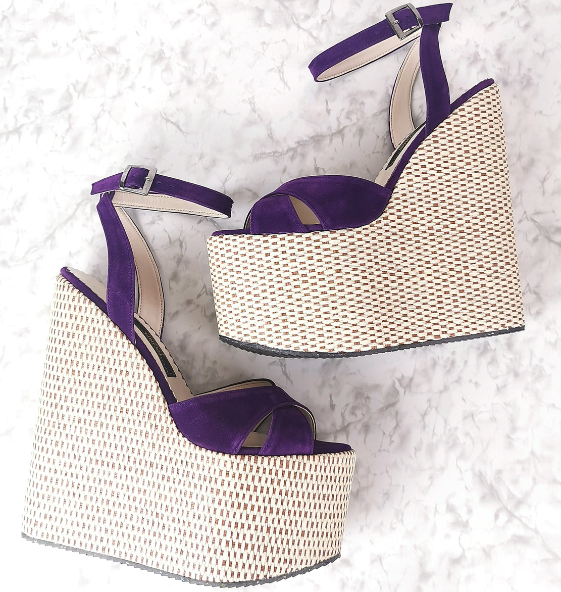 Purple High Heel Wedge Sandals - Tajna Club