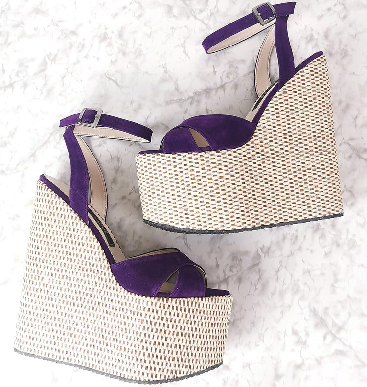 Purple High Heel Wedge Sandals - Tajna Club