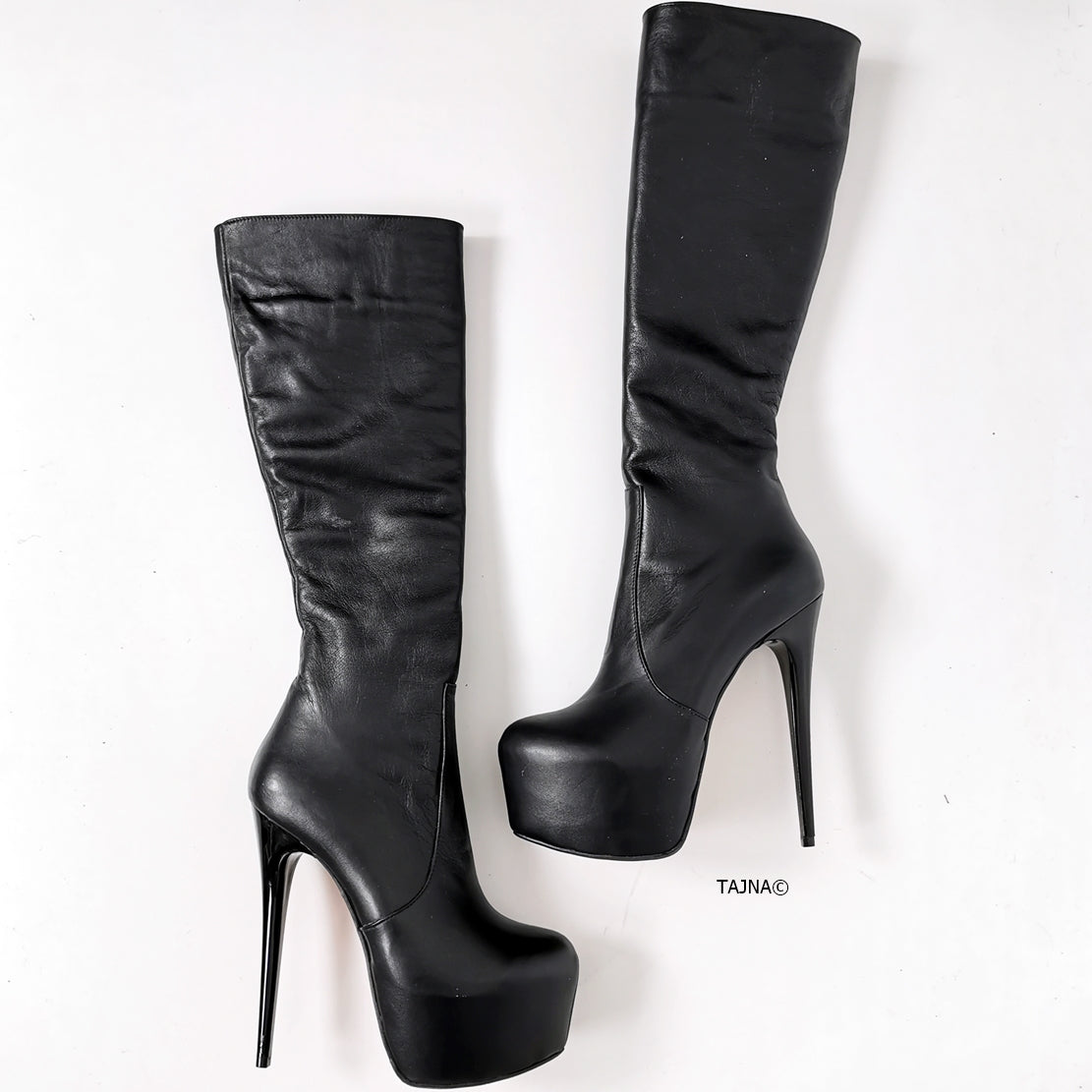 Genuine Leather Mid Calf Boots - Tajna Club