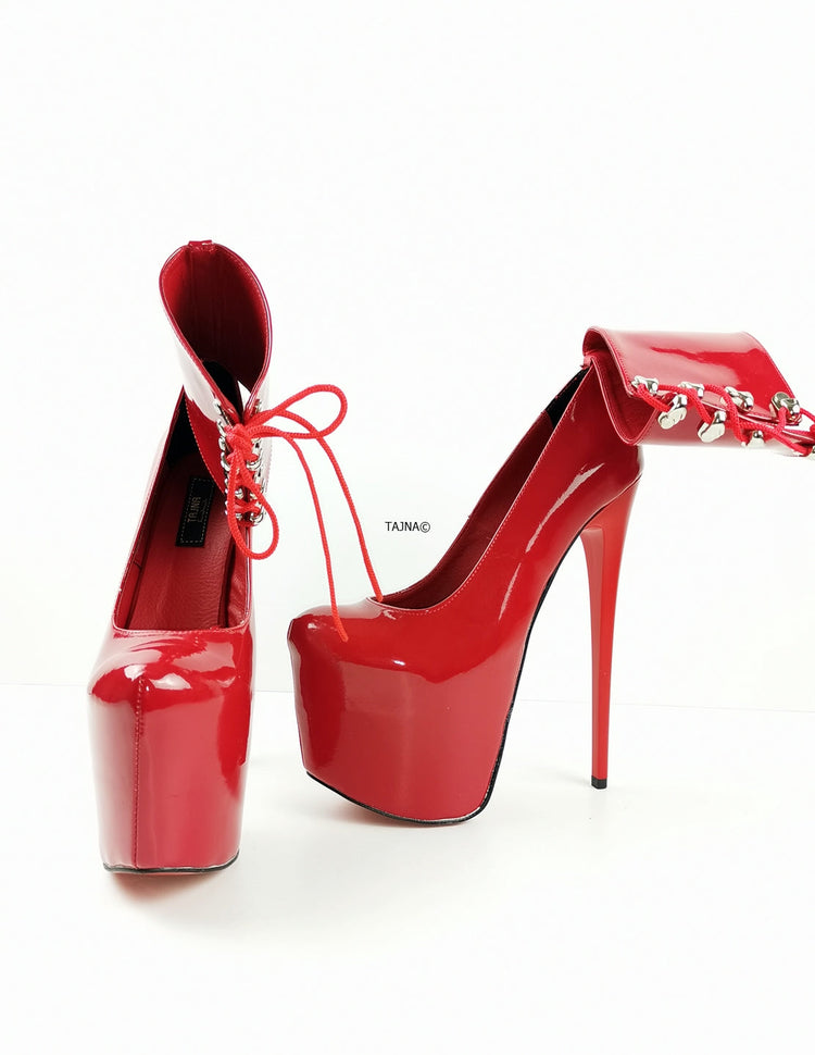 Ankle Cuff Red Patent High Heels - Tajna Club