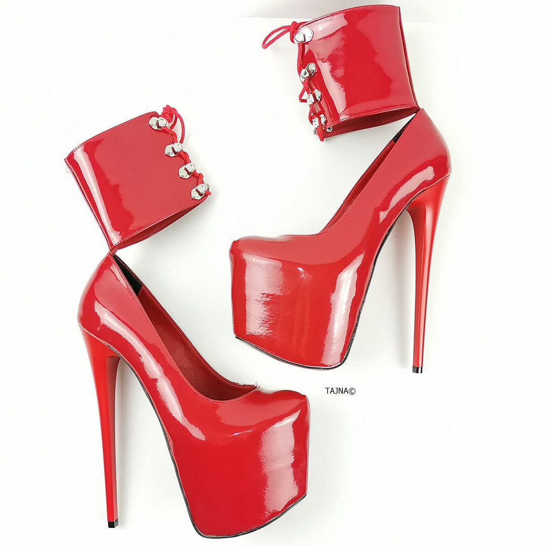Ankle Cuff Red Patent High Heels - Tajna Club