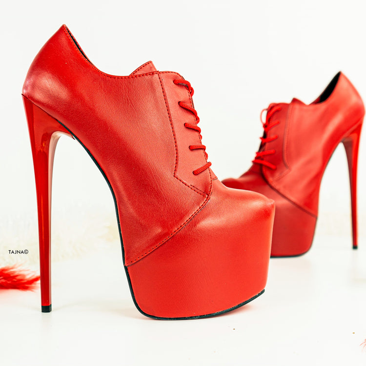Red Genuine Leather Oxford High Heels - Tajna Club