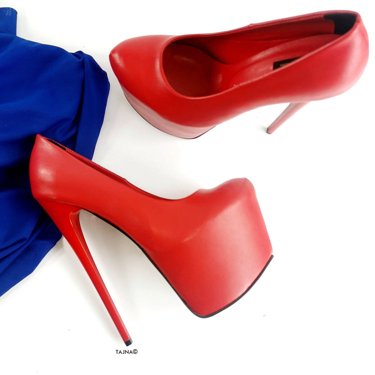 Red Matte High Heel Platforms - Tajna Club