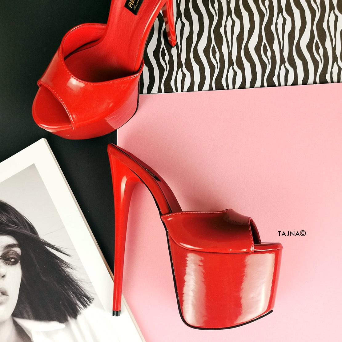 Red Patent Single Strap Platform Mules - Tajna Club