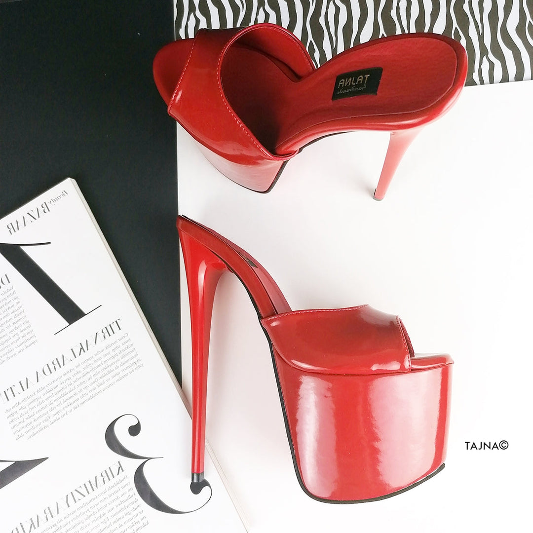 Red Patent Single Strap Platform Mules - Tajna Club