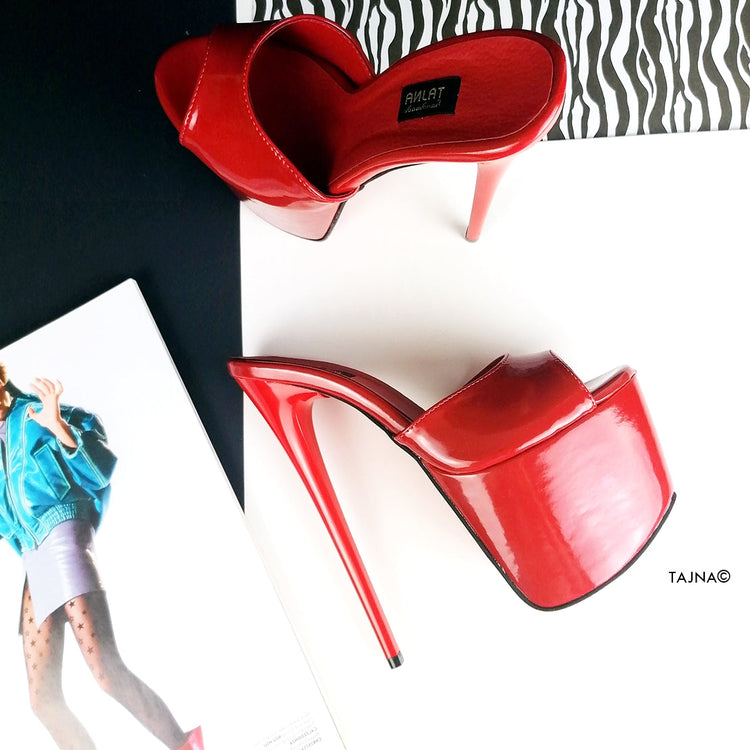 Red Patent Single Strap Platform Mules - Tajna Club