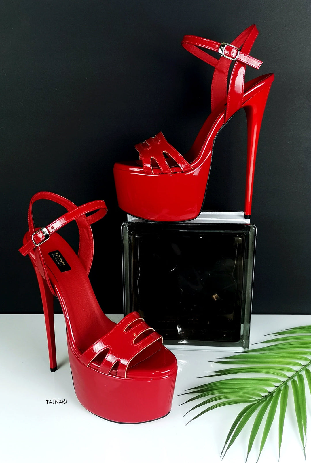 Red Patent Lazer High Heel Sandals - Tajna Club